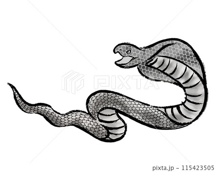 筆と水墨画風のコブラのシルエットイラスト素材 115423505