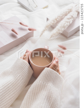 白とピンクベージュを基調とした淡い色合いのティータイムイメージ 白とピンクベージュを基調とした淡い色合いのティータイムイメージ 115423735