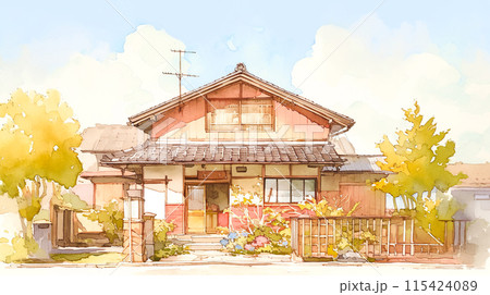 古い日本家屋の水彩イラスト 115424089