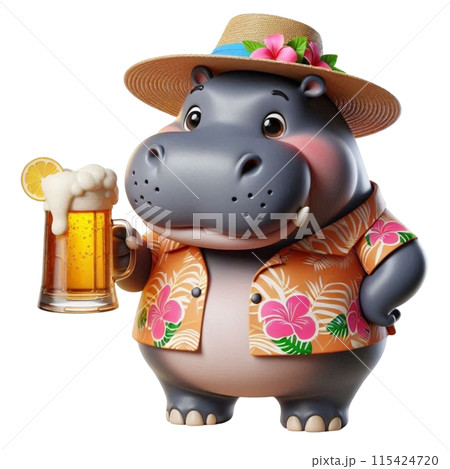 Hippo holding a glass of beer 115424720