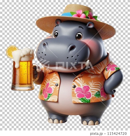 Hippo holding a glass of beer 115424720