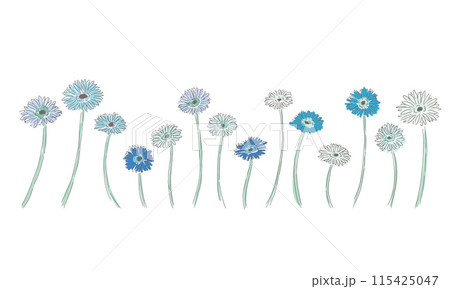 線画の草木イラスト。線画の草木ベクター素材。手描きのガーベラ夏フレーム。 115425047