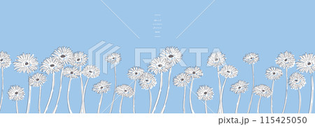 線画の草木イラスト。線画の草木ベクター素材。手描きのガーベラ夏フレーム。 線画の草木イラスト。線画の草木ベクター素材。手描きのガーベラ夏フレーム。 115425050