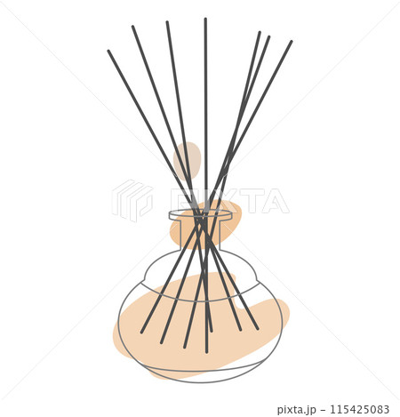 Wooden Aroma Sticks in Glass Jar. Essential Air Fragrance Diffusor Aromatherapy. Spa and Beauty relax. Outline Drawing with Abstract color shapes. Vector Linear illustration Isolated on white 115425083