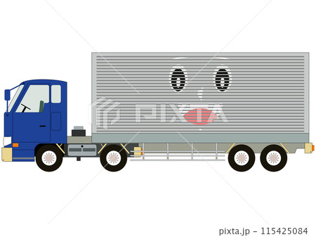 「コンテナに笑顔が付いた青色のトラック」 115425084