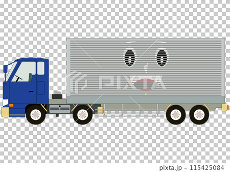 「コンテナに笑顔が付いた青色のトラック」 115425084