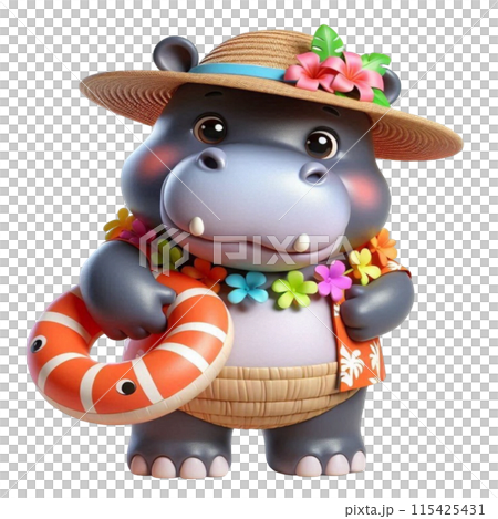 Hippo holding a rubber ring 115425431