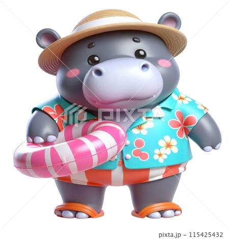 Hippo holding a rubber ring 115425432