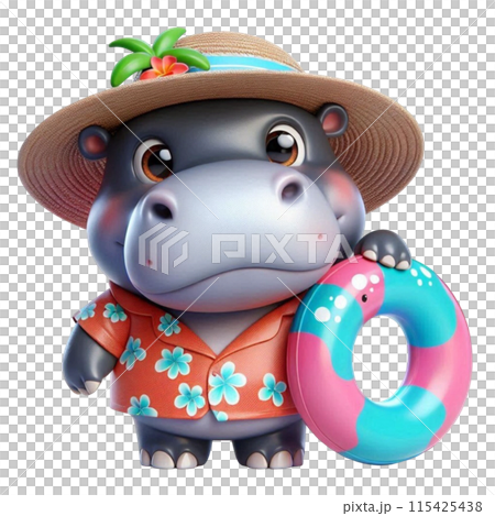 Hippo holding a rubber ring 115425438