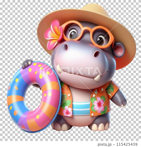 Hippo holding a rubber ring 115425439