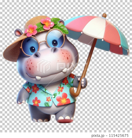 hippo holding an umbrella 115425675