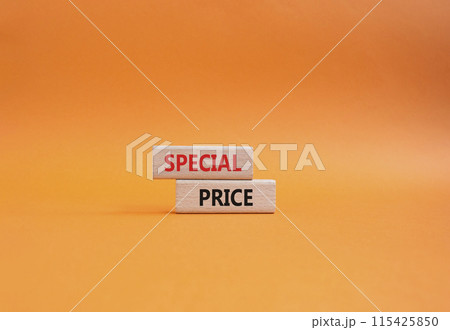 Special Price symbol. Concept word Special Price on wooden blocks. Beautiful orange background. Business and Special Price concept. Copy space Special Price symbol. Concept word Special Price on wooden blocks. Beautiful orange background. Business and Special Price concept. Copy space 115425850