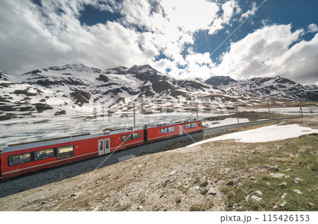Bernina red train at the spring thaw 115426153
