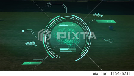 Image of data processing over diverse male football players 115426231