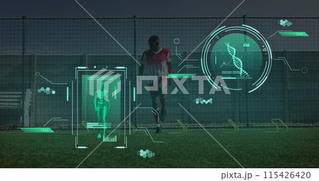 Image of data processing over diverse football players exercising Image of data processing over diverse football players exercising 115426420