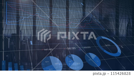 Image of financial data processing over business people walking 115426828