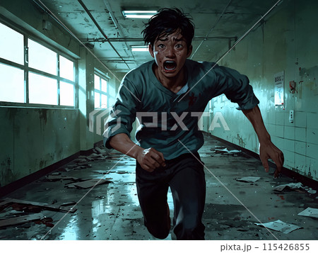 走って逃げる男性 廃墟 走って逃げる男性 廃墟 115426855