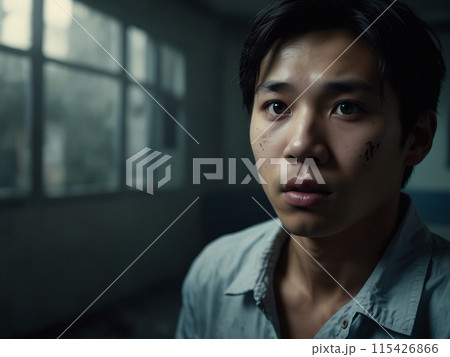 驚く男性　屋内　ホラー 115426866