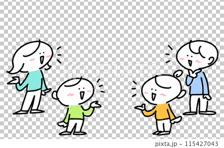 人們討論，家庭，微笑，討論，諮詢，聊天，辯論，家庭，簡單可愛的線條畫插圖 115427043