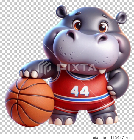 Hippo wearing a basketball uniform Hippo wearing a basketball uniform 115427162