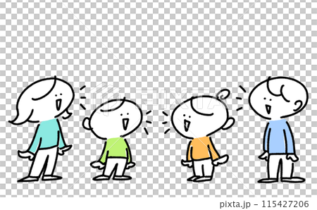 People having a discussion Family Smiling Talking Chat Debate Family Simple and cute line drawing illustration 115427206