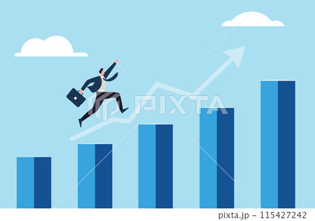 Businessman jumping up the bar graph 115427242