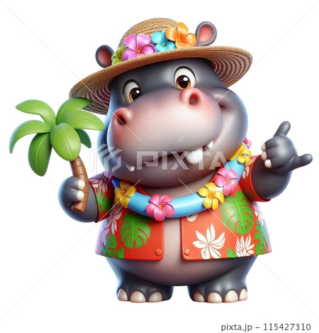Hippo wearing a Hawaiian costume 115427310