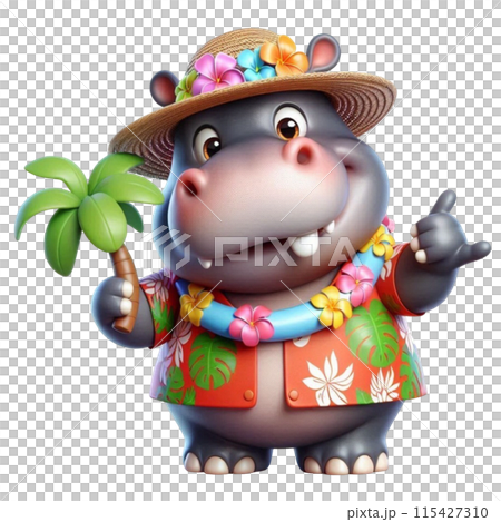 Hippo wearing a Hawaiian costume 115427310