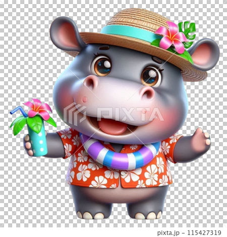 Hippo wearing a Hawaiian costume Hippo wearing a Hawaiian costume 115427319