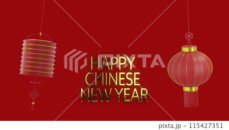 Image of happy chinese new year ext over lanterns and chinese pattern on red background Image of happy chinese new year ext over lanterns and chinese pattern on red background 115427351
