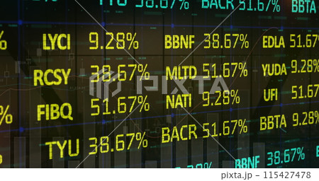 Image of stock market and financial data processing over black background 115427478