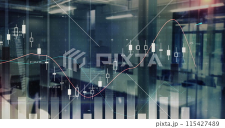 Image of statistics and financial data processing over office Image of statistics and financial data processing over office 115427489