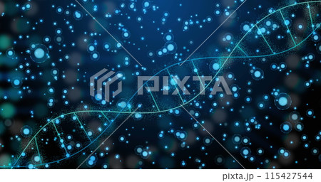 Image of dna over dots on blue background 115427544