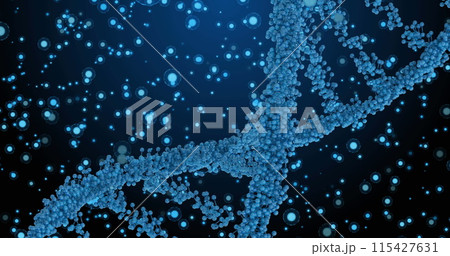 Image of dna over blue dots on navy background Image of dna over blue dots on navy background 115427631