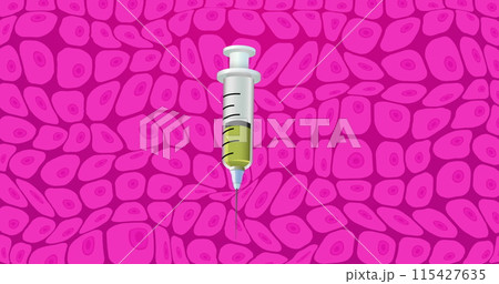 Image of syringe over pink cells on pink...のイラスト素材 [115427635] - PIXTA