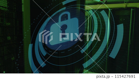 Image of padlock icon over server room Image of padlock icon over server room 115427691
