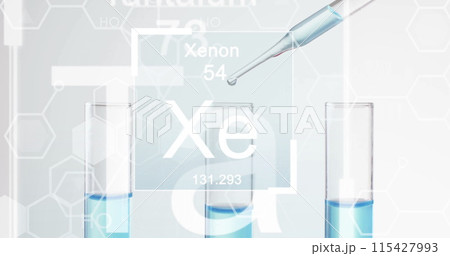 Image of chemical element symbol and data processing over laboratory dishes on white background Image of chemical element symbol and data processing over laboratory dishes on white background 115427993