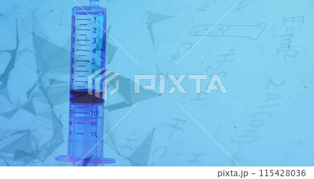 Image of connections over syringe on blue background 115428036