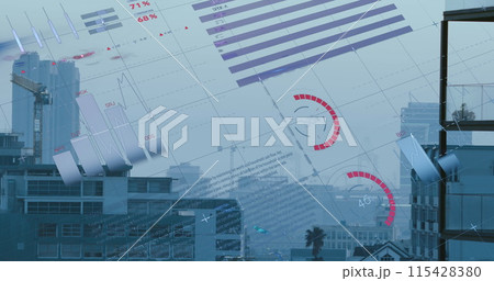 Image of financial data processing over cityscape 115428380