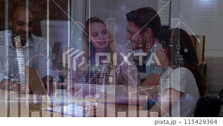 Image of financial data processing over businesses people Image of financial data processing over businesses people 115429364