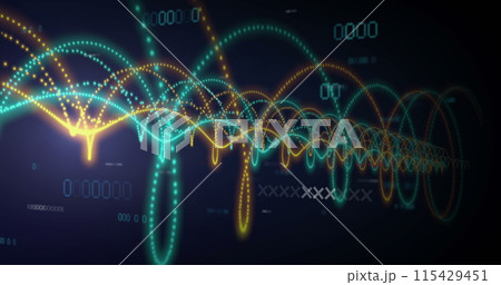 Image of network of connections and numbers over dark background Image of network of connections and numbers over dark background 115429451