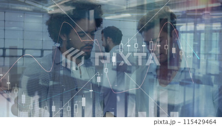 Image of financial data processing over business people Image of financial data processing over business people 115429464