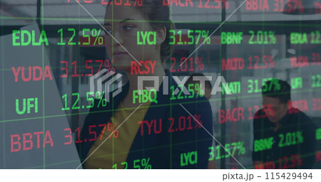 Image of financial data processing over business people Image of financial data processing over business people 115429494