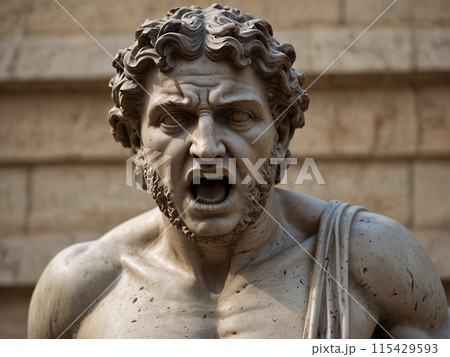 口をあけて怒った顔の彫像 [AI生成・プロ仕上げ] 115429593