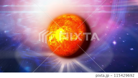 Image of yellow planet in smoky pink and navy space 115429692