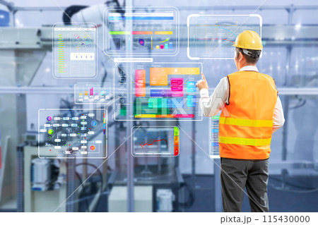 Asian engineer or technician with machine in factory Asian engineer or technician with machine in factory 115430000