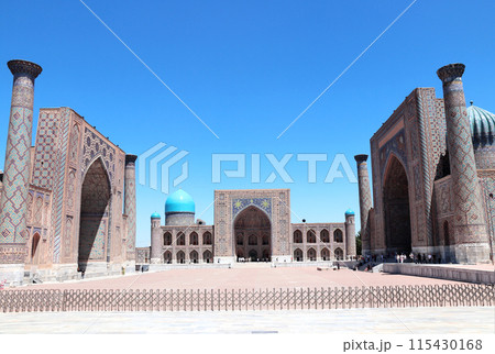 Famous landmark - Registan square with three madrasahs 115430168
