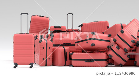 Pile of suitcase or baggages isolated on white background. 115430990