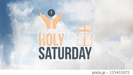 Image of holy saturday over cross on cloudy sky 115431072