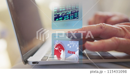 Image of social media posts over hands typing on keyword 115431098